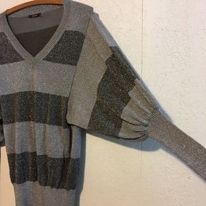 Silver Sparkle Retro Striped Pullover Sweater